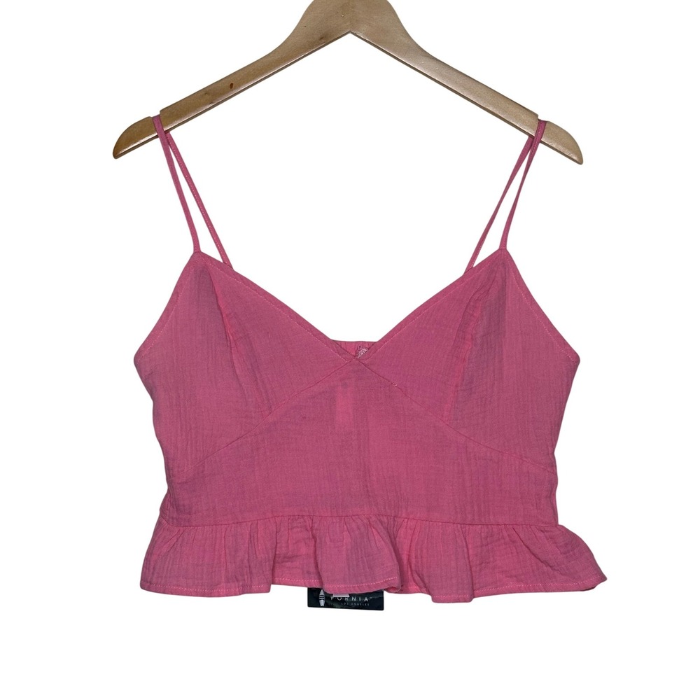 NWT Fornia Babydoll Ruffle Hem Smocked Crop Top size Medium Pink